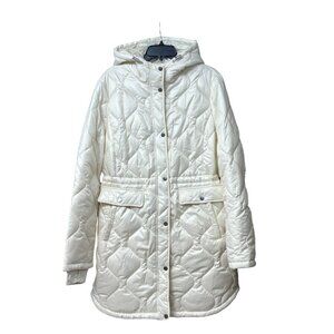 St. John's Bay Hooded Midweight Puffer Jacket, Ivory, Sz. XL